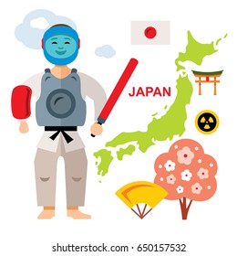 Vector Japan Travel Concept. Flat style colorful Cartoon illustration.