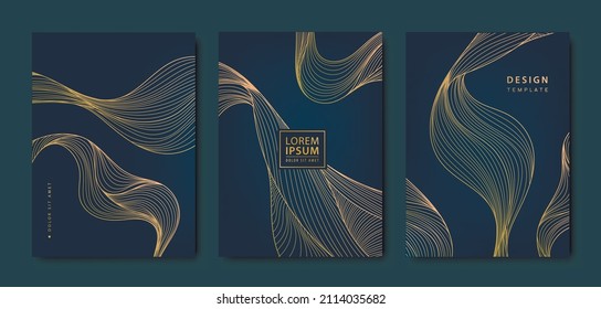 Vector japanese background with Gold texture. Luxury black wavy line pattern. Premium backdrop for business layout, texture for print, poster, book, cover.