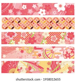 Vector Japanese Cherry Blossom Themed Border Set - Horizontal