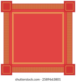 Vector Japanese frame pattern in oriental geometric traditional style. Festive ornament for lunar chinese new year decoration. Red and golden asian creative banner motif. Abstract Waves and Circles.