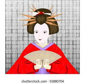 vector japanese geisha with a fan