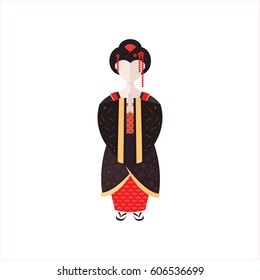 Vector Japanese Geisha in kimono isolated on white background .