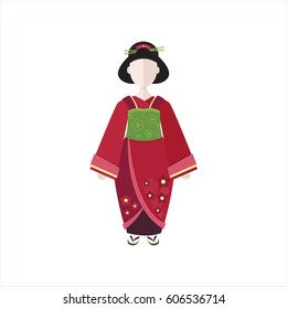 Vector Japanese Geisha in kimono isolated on white background .