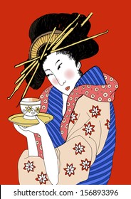 Vector Japanese Geisha (traditional art style illustration)