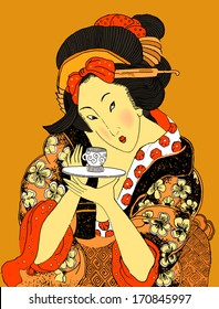 Vector Japanese Geisha (traditional art style illustration)