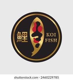 Vector Japanese Koi fish line art, Traditional logo fancy carp, gold and silver icon element