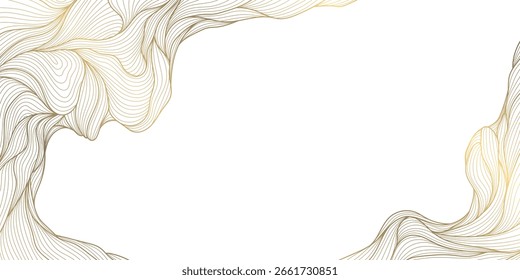 Vector japanese line gold cloud background, corners curve vintage design. Wave chinese illustration, oriental organic decoration, abstract fancy pattern.