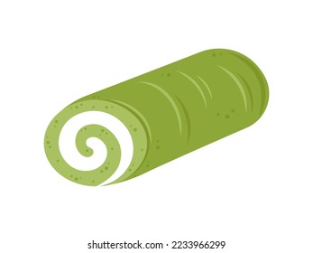 Vector japanese matcha roll cake with white cream filling. Japanese dessert. Asian food.