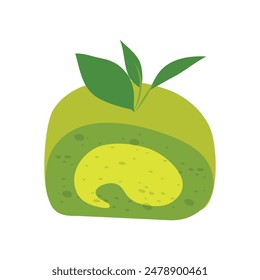 Vector Japanese matcha roll cake with white cream filling. Japanese dessert. Asian food. vector illustration