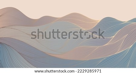 Vector japanese mountain background, wavy line style. Art line design for interior, textile patterns, textures, posters, package, wrappers, gifts