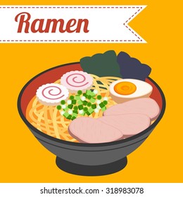 vector Japanese noodle Ramen,flat design,no gradient