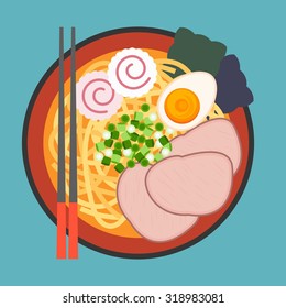 vector Japanese noodle Ramen,flat design,no gradient