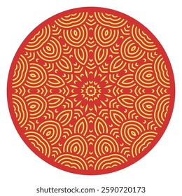 Vector Japanese pattern in oriental geometric traditional style. Festive ornament for lunar chinese new year decoration. Red and golden asian creative motif. Abstract Waves and Circles.
