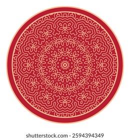 Vector Japanese pattern in oriental geometric traditional style. Festive ornament for lunar chinese new year decoration. Red and golden asian creative motif. Abstract Waves and Circles.