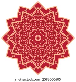 Vector Japanese pattern in oriental geometric traditional style. Festive ornament for lunar chinese new year decoration. Red and golden asian creative motif. Abstract Waves and Circles.