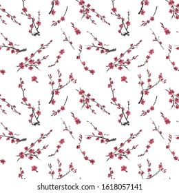 Vector Japanese sakura seamless pattern with pink flowers. Background made without clipping mask