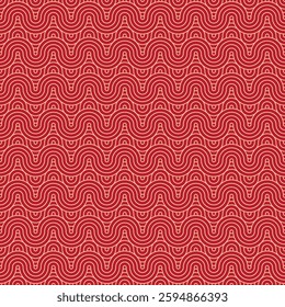 Vector Japanese seamless pattern in oriental geometric traditional style. Festive ornament for lunar chinese new year decoration. Red and golden asian creative motif. Abstract Waves and Circles.