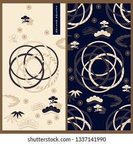 vector japanese set with light card template and dark blue pattern design
