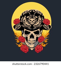 vector Japanese skulls samurai and flowes 