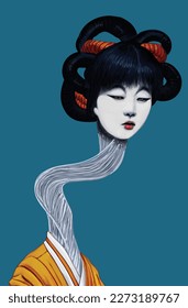 Vector of Japanese spirit, long necked woman Rokurokubi