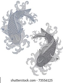 vector japanese style koi  (carp fish) in splash of water in blue