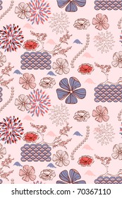 vector japanese style seamless spring floral pattern, clipping masks