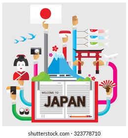 vector Japanese sushi Mountains flat illustration icon arm and hand Modern