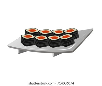 vector japanese sushi rolls on the white plate