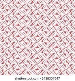 Vector Japanese wave pattern art Red circles on white background made using undulate lines, curves and circles.