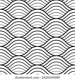 vector of Japanese wavy seamless pattern, Retro wave curve lines repeating patterns wallpaper.
