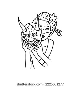 vector japanese woman with mask