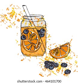 vector jar detox summer drink orange and blueberry illustration