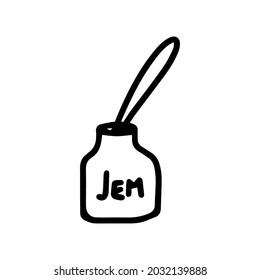 Vector jar of jam for kitchen isolated on white background. Funny, cute Illustration for seasonal design, textile, decoration kids playroom or greeting card. Hand drawn prints and doodle Stay home.