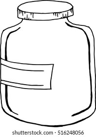 Vector jar with label. Hand-drawn artistic illustration for design, textile, print.