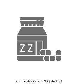 Vector jar with sleeping pills grey icon.