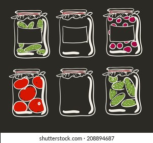 vector Jars with preserves homemade vegetables and jam.
