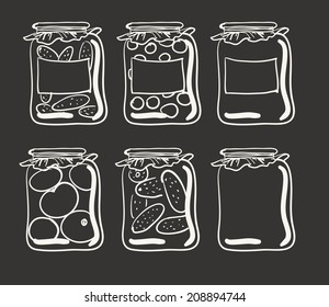 vector Jars with preserves homemade vegetables and jam.