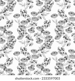 Vector - jasmin twigs with poppies flowers seamless pattern, floral illustration.