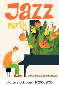 Vector jazz advertise poster for jazz party. Advertisment for jazz concert. Jazz poster template. 