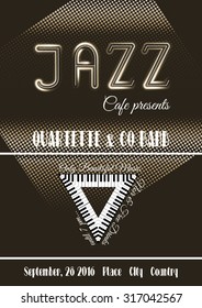 Vector jazz or blues music poster template. Abstract background for card, flyer, leaflet, brochure, banner, web design.