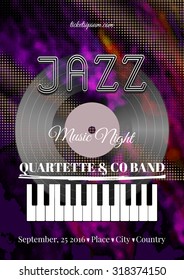 Vector jazz or blues music poster template. Abstract background for card, flyer, leaflet, brochure, banner, web design.
