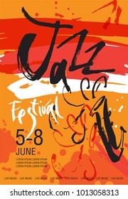 Vector Jazz festival poster template. Hand drawn illustration and lettering. Calligraphic style. Perfect for music events, jazz concerts, music store. 