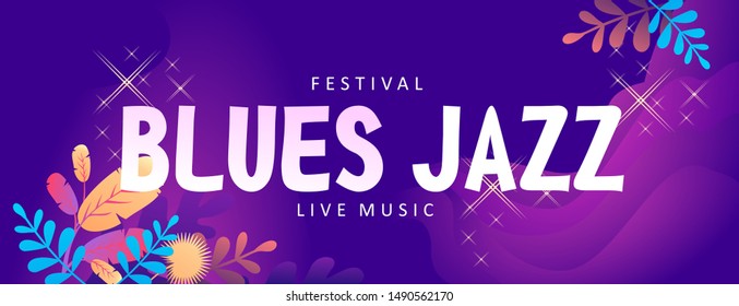 Vector jazz music festival banner, presentation party invitation template. Advertising line for website. Vector illustration