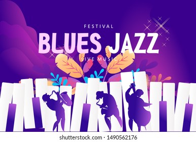 Vector jazz music festival banner, presentation party invitation template. Advertising line for website. Vector illustration