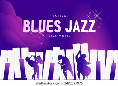 Vector jazz music festival banner, presentation party invitation template. Advertising line for website. Vector illustration