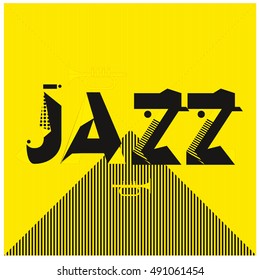 Vector jazz music poster template. Design background and layout with 90s Memphis style