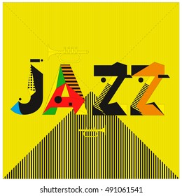 Vector jazz music poster template. Design background and layout with 90s Memphis style
