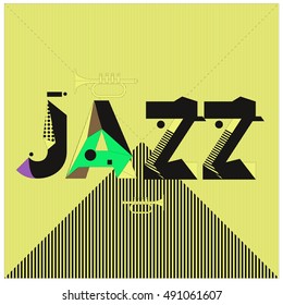 Vector jazz music poster template. Design background and layout with 90s Memphis style