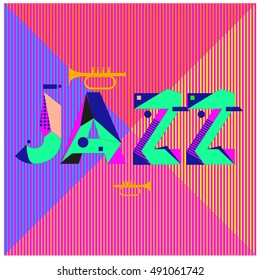 Vector jazz music poster template. Design background and layout with 90s Memphis style