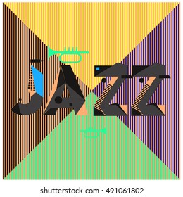 Vector jazz music poster template. Design background and layout with 90s Memphis style